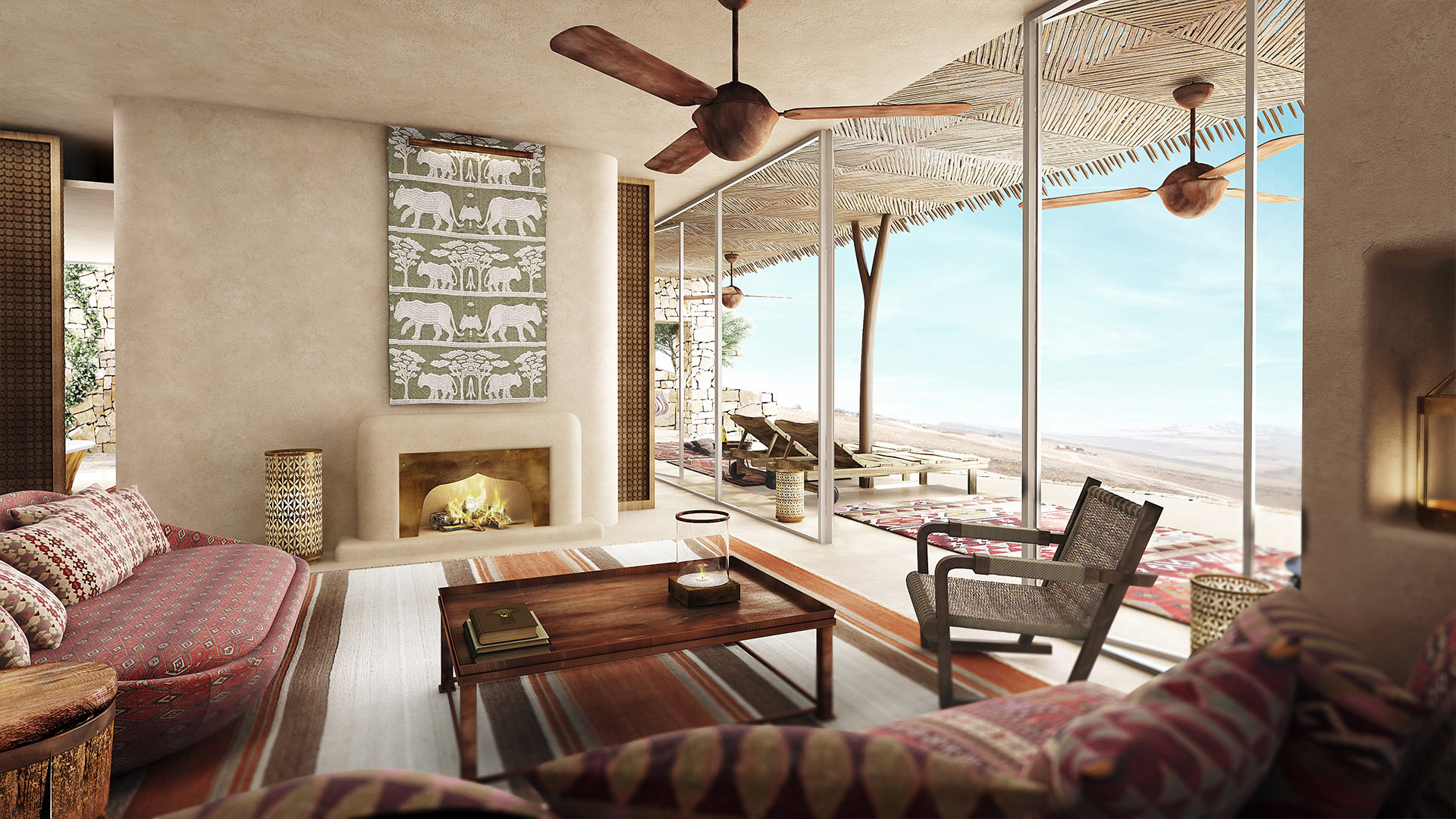 הדמיית פנים שלחדר מלון במדבר
